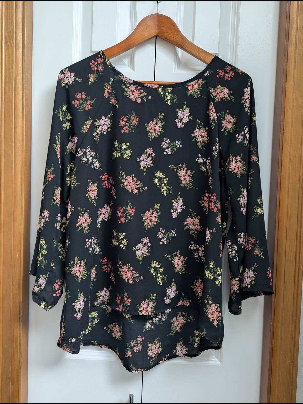Papermoon Black Floral Blouse with Pink and Green Accents